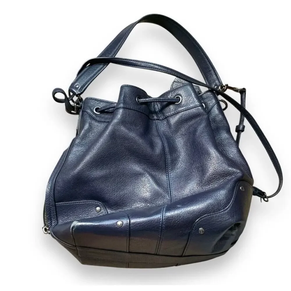Coach Mickey Navy Blue Pebbled Leather Drawstring Bucket Bag Crossbody Classic